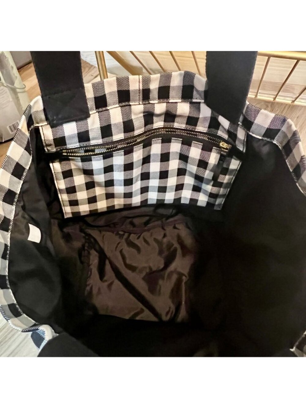 TORY BURCH BLACK AND WHITE PIPER GIGHAM TOTE - Picture 8 of 11